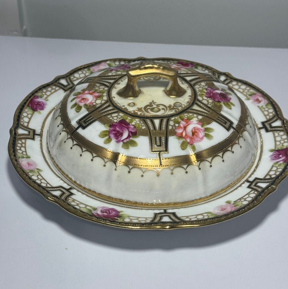 Antique Noritake Nippon Rose Cheese Plate Domed Vented Lid, Hand Painted is brea - Picture 13 of 17